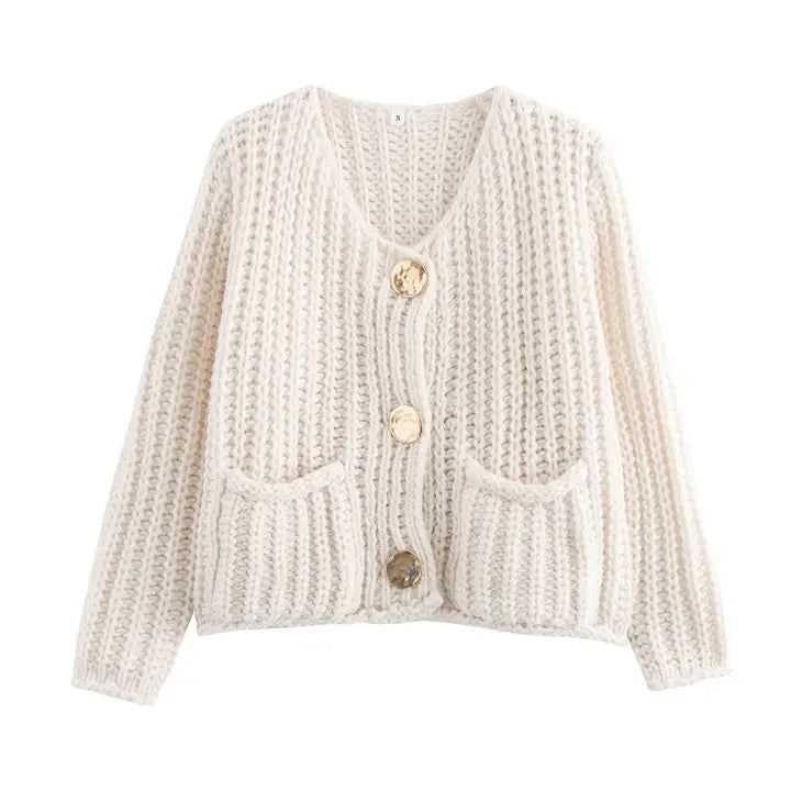 Chunky Knit Sweater Cardigan | Ivory