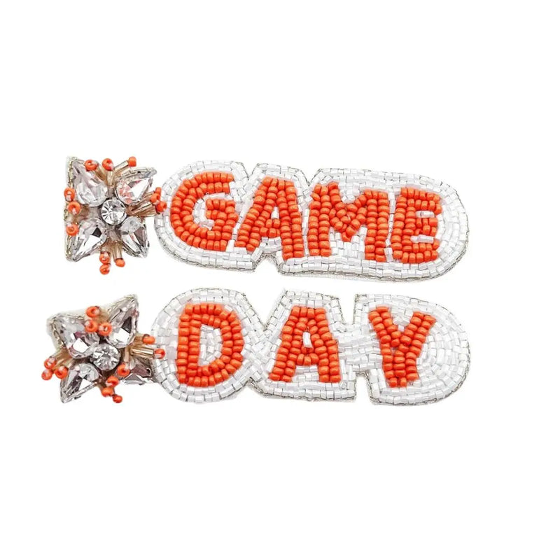 Game Day Beaded Earrings | Orange & White