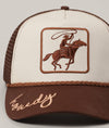 Roper Trucker Hat | Howdy Embroidery | Brown and Tan