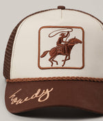 Roper Trucker Hat | Howdy Embroidery | Brown and Tan