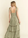 Picnic Party Dress | Gingham Tiered Midi | Olive Green