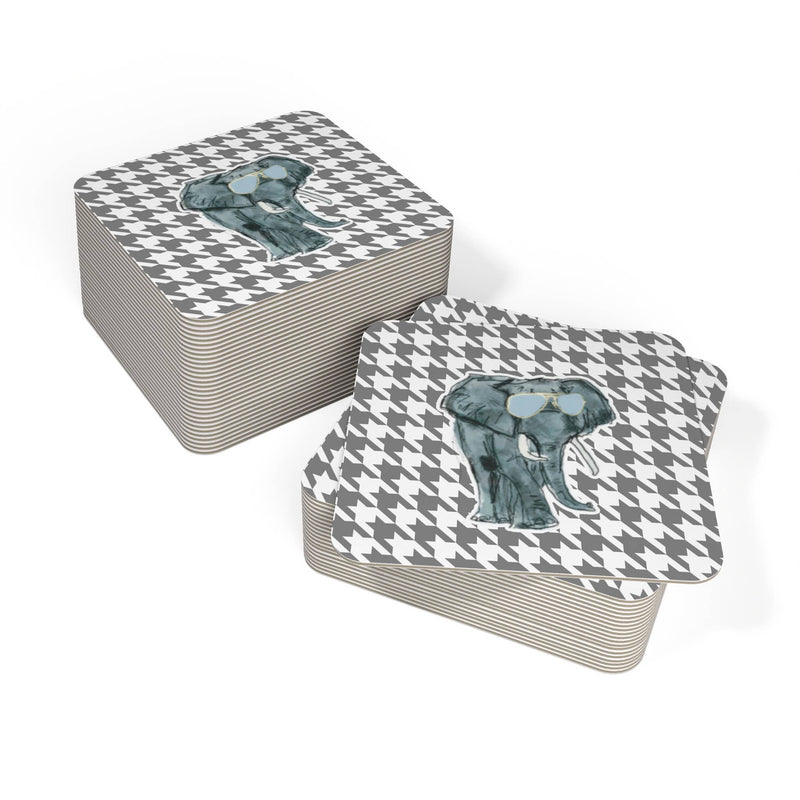 Elephant and Houndstooth Reversible Paper Party Coaster Set