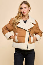 Sherpa Trim Padded Puffer Jacket | Camel