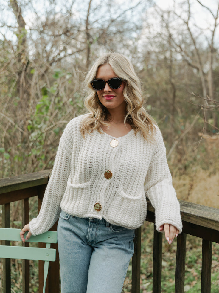 Chunky Knit Sweater Cardigan | Ivory