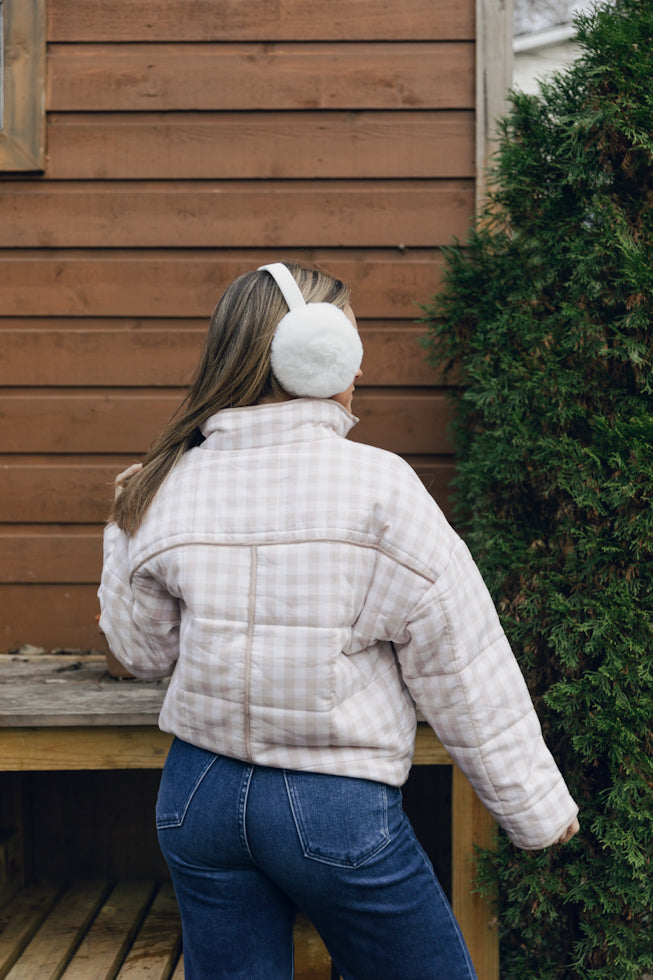 Check It Out Quilted Quarter-Zip Jacket | Taupe, White