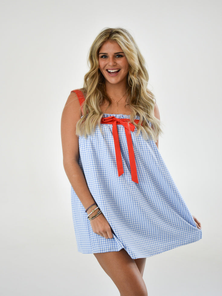 Pretty in Gingham Mini Dress | Light Blue