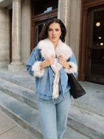 Two In One Denim Jacket with Removable Fur Collar and Cuffs