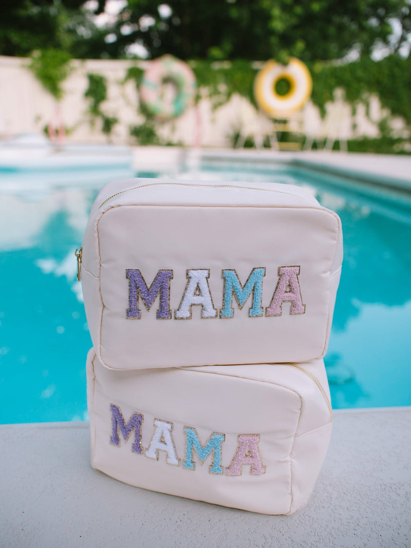 Zippered Cosmetic Bag with Chenille Letters - XL | MAMA