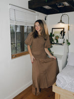 Organic Linen Puff Sleeve Dress | Cappuccino