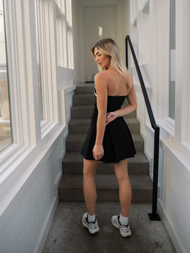 Perfect Day Mini Dress - Black with With White Bow
