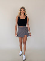 Casual High Rise Skort - Charcoal Brown
