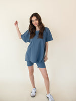 Method Romper with Short Sleeve Knit Top - Blue