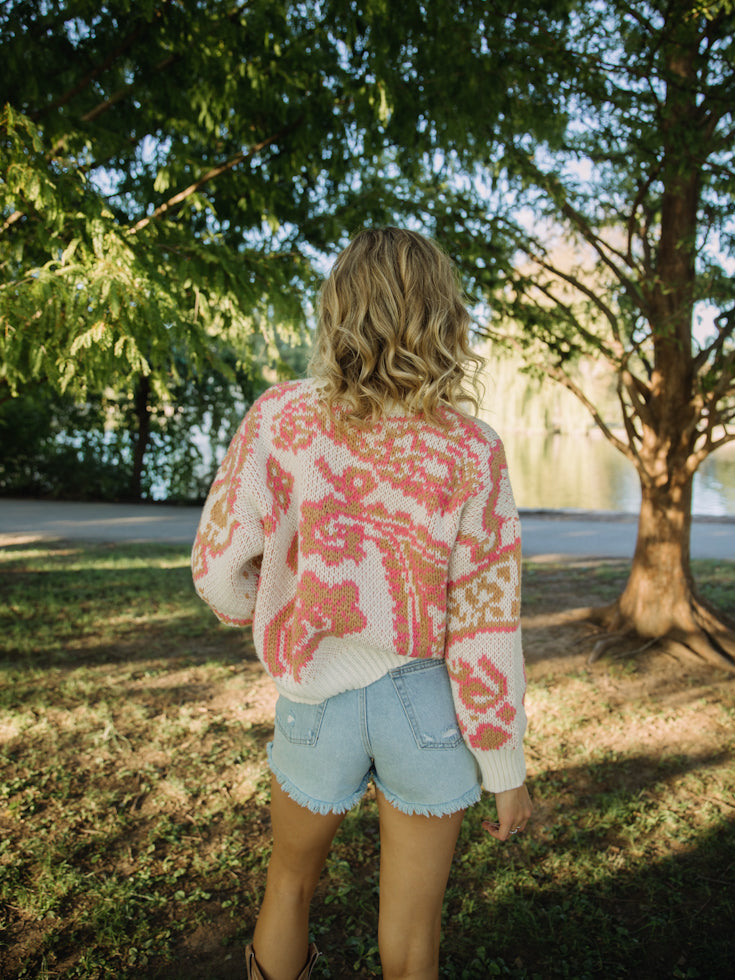 Paisley Pattern Knit Sweater | Pink