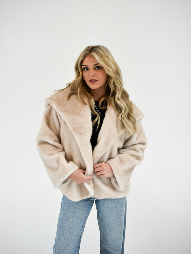 Furry Affair Oversized Faux Fur Jacket | Cream