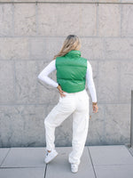 Vegan Leather Mini Puffer Vest - Green