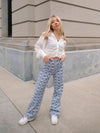 Hearts & Flowers High Rise Pants - Blue & White