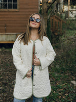 Floral Quilted Midi Long Sleeve Jacket | Ivory