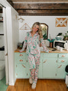 Christmas Floral Top and Pants Pajama Set | Pink + Green