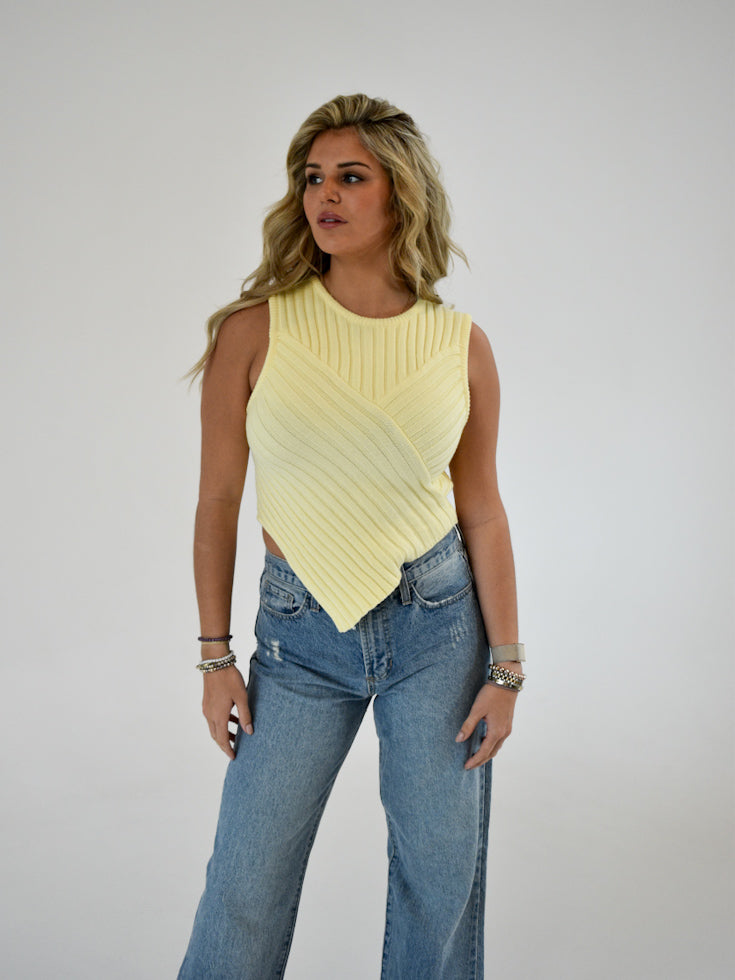 Seeing Sunshine Sleeveless Scarf Hem Sweater | Yellow