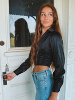 Alivia Long Sleeve Satin Crop-Black