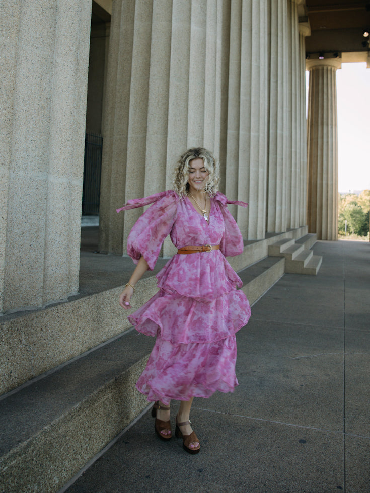 Rosy Breeze Tiered Maxi Dress