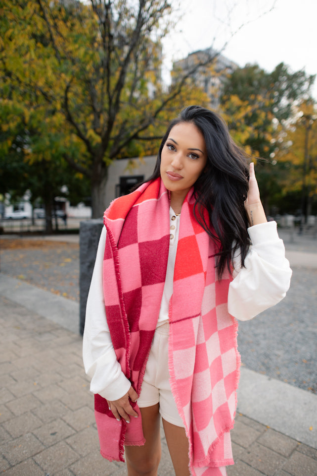 Yuletide Pink and Red Checkered Scarf