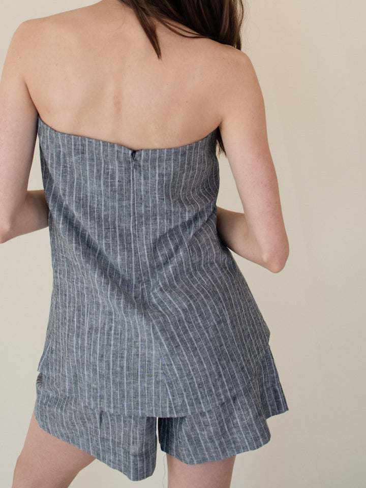Call On Me Gray Pinstripe Strapless Top & Shorts Set