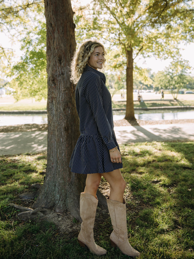 Navy Striped Collared Dress