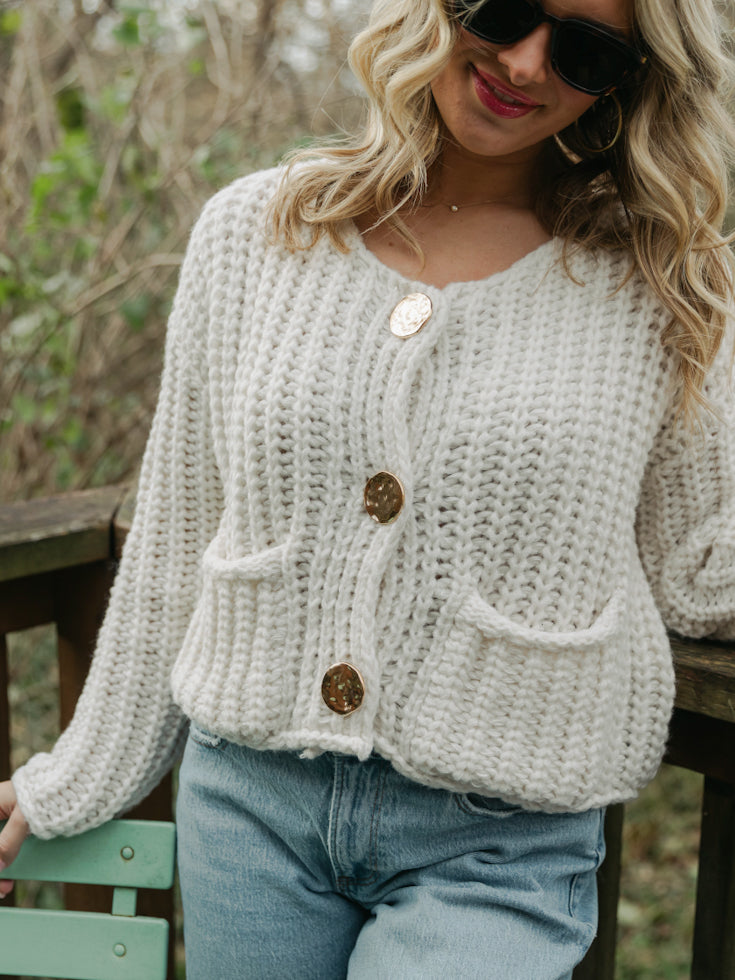 Chunky Knit Sweater Cardigan | Ivory