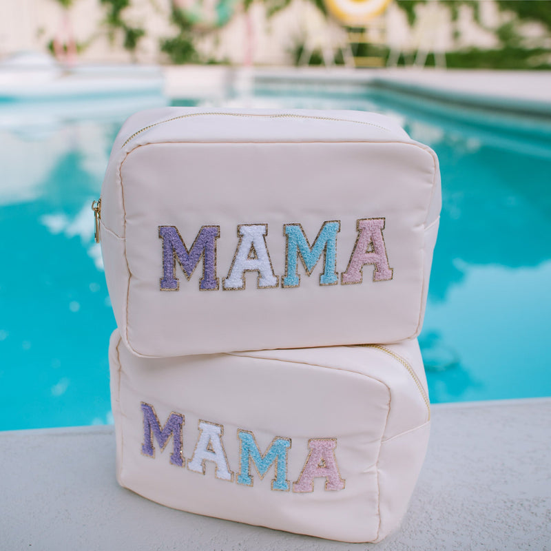 Zippered Cosmetic Bag with Chenille Letters - XL | MAMA