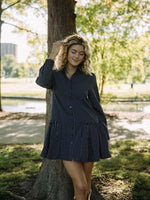 Navy Striped Collared Dress