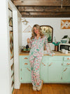 Christmas Floral Top and Pants Pajama Set | Pink + Green