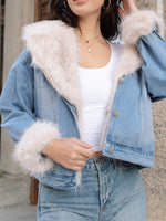 Two In One Denim Jacket with Removable Fur Collar and Cuffs