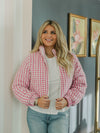 Houndstooth Puffer Jacket | Pink