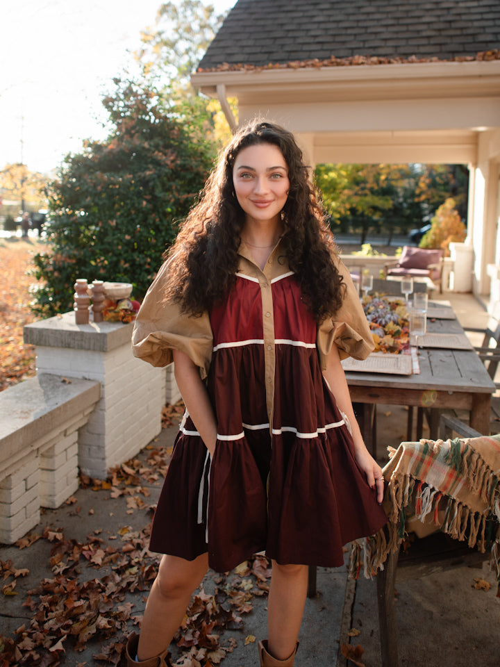 Autumn Hues Color Block Shirt Dress