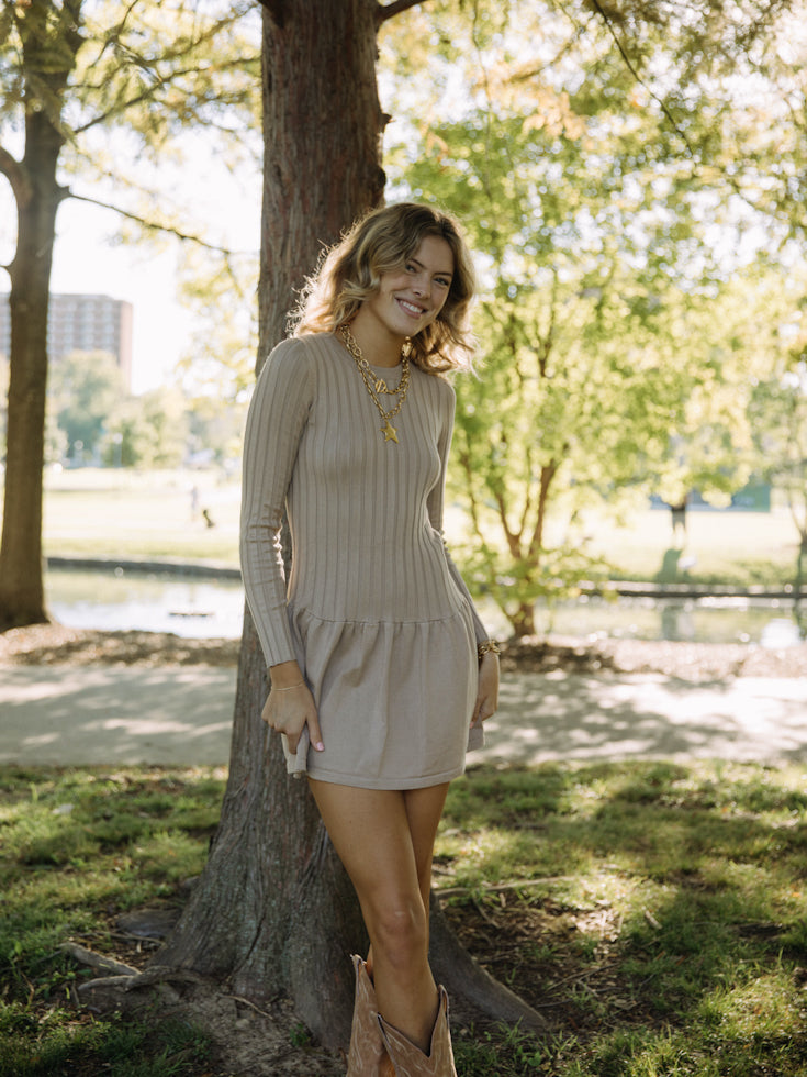 Lucy Knit Drop Waist Dress | Taupe