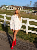 Heart of Mine White Button Up with Embroidered Hearts - Red or Pastel