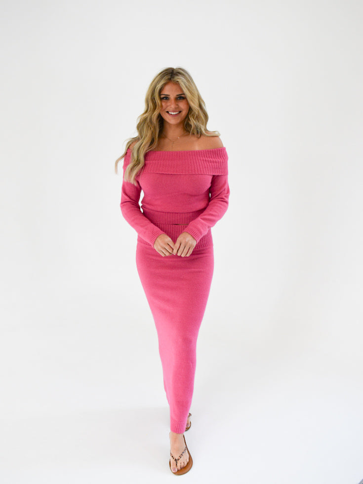 Soft Embrace Off-Shoulder Set | Hot Pink