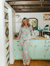 Christmas Floral Top and Pants Pajama Set | Pink + Green