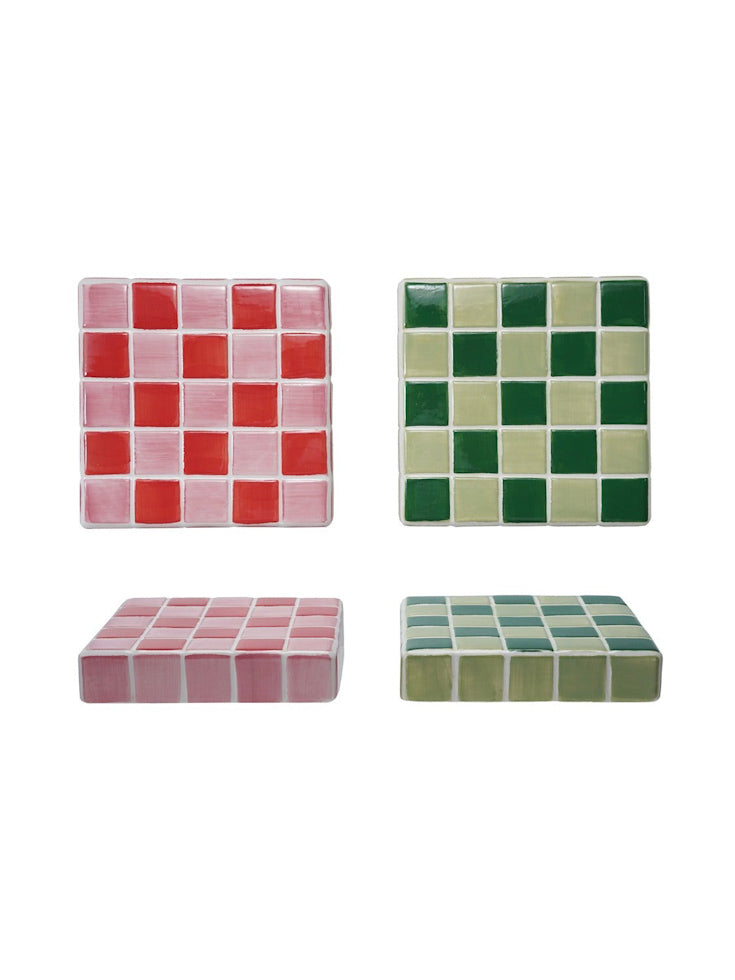 Checkered Charm Stoneware Trivet | Pink or Green