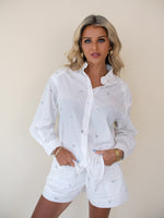 Lana Rhinestone Button Up Shirt - White