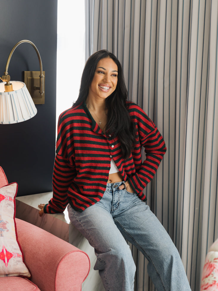 Red and Green Striped Cardigan