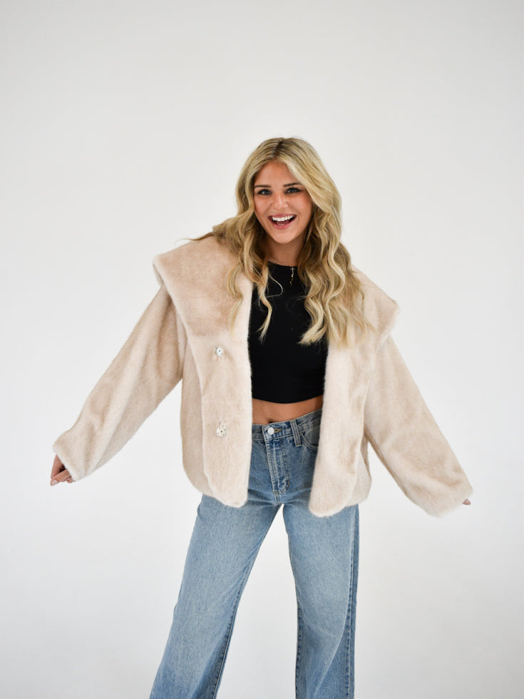 Furry Affair Oversized Faux Fur Jacket | Cream