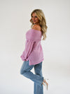 Cozy Charm Off-Shoulder Sweater | Pink