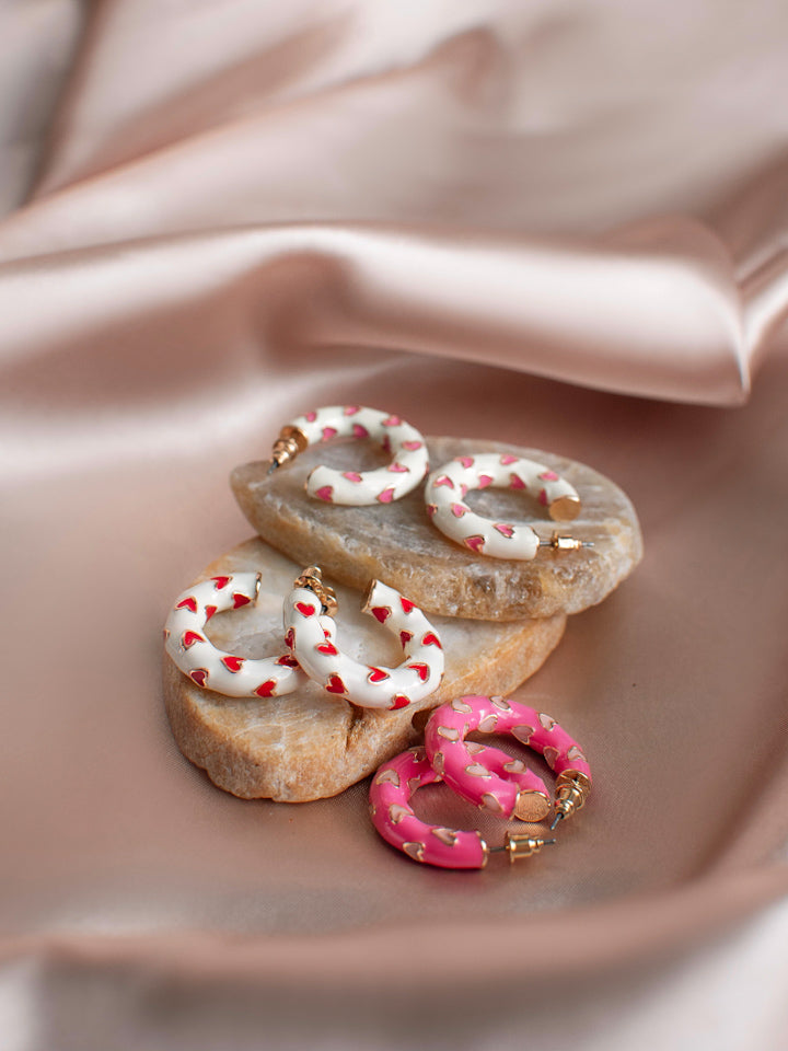 Hoop of Hearts Earrings - White & Pink