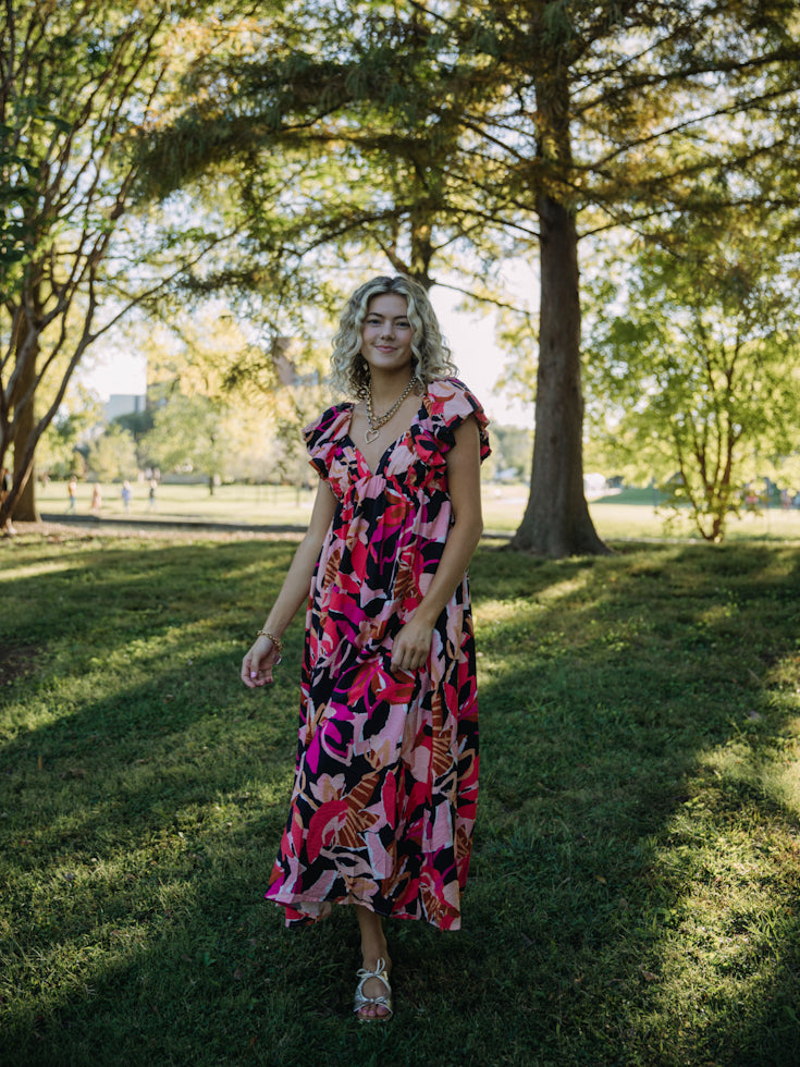 Autumn Sunset Floral Maxi Dress