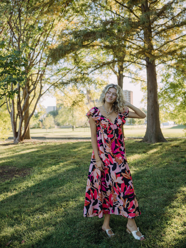 Autumn Sunset Floral Maxi Dress