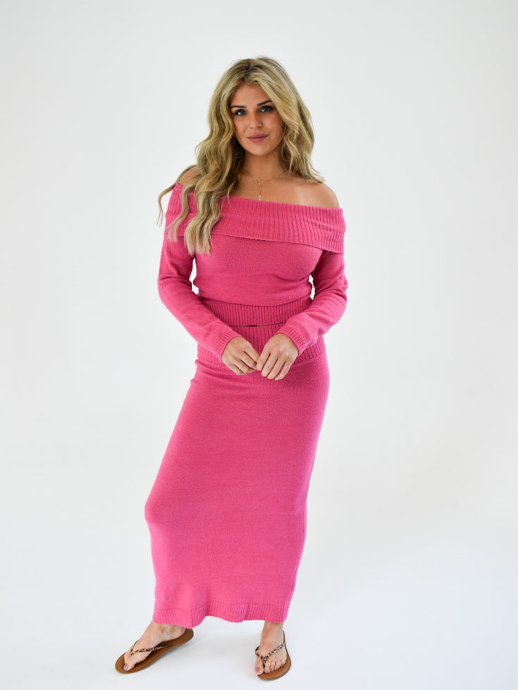 Soft Embrace Off-Shoulder Set | Hot Pink