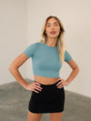 Essential Micro-Ribbed Cropped Athleisure Tee - Grey Teal
