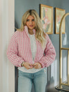 Houndstooth Puffer Jacket | Pink